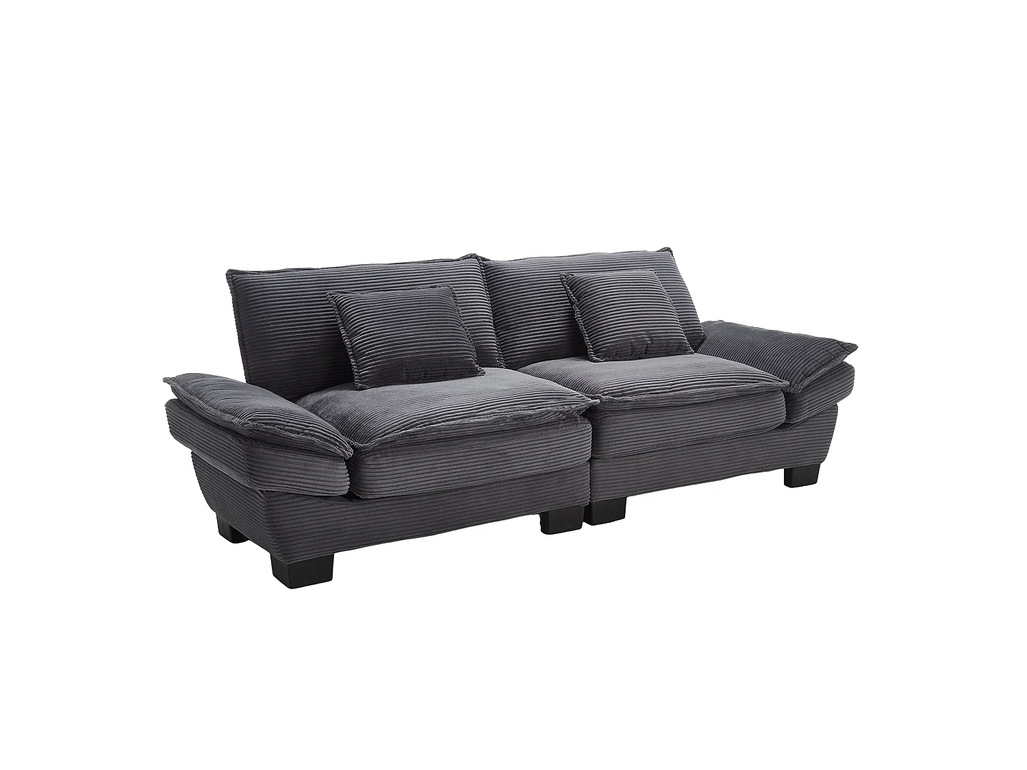 Canapé fixe 2 places en velours gris ultra-profond – assise moelleuse et accoudoirs rembourrés - 224x81x81cm