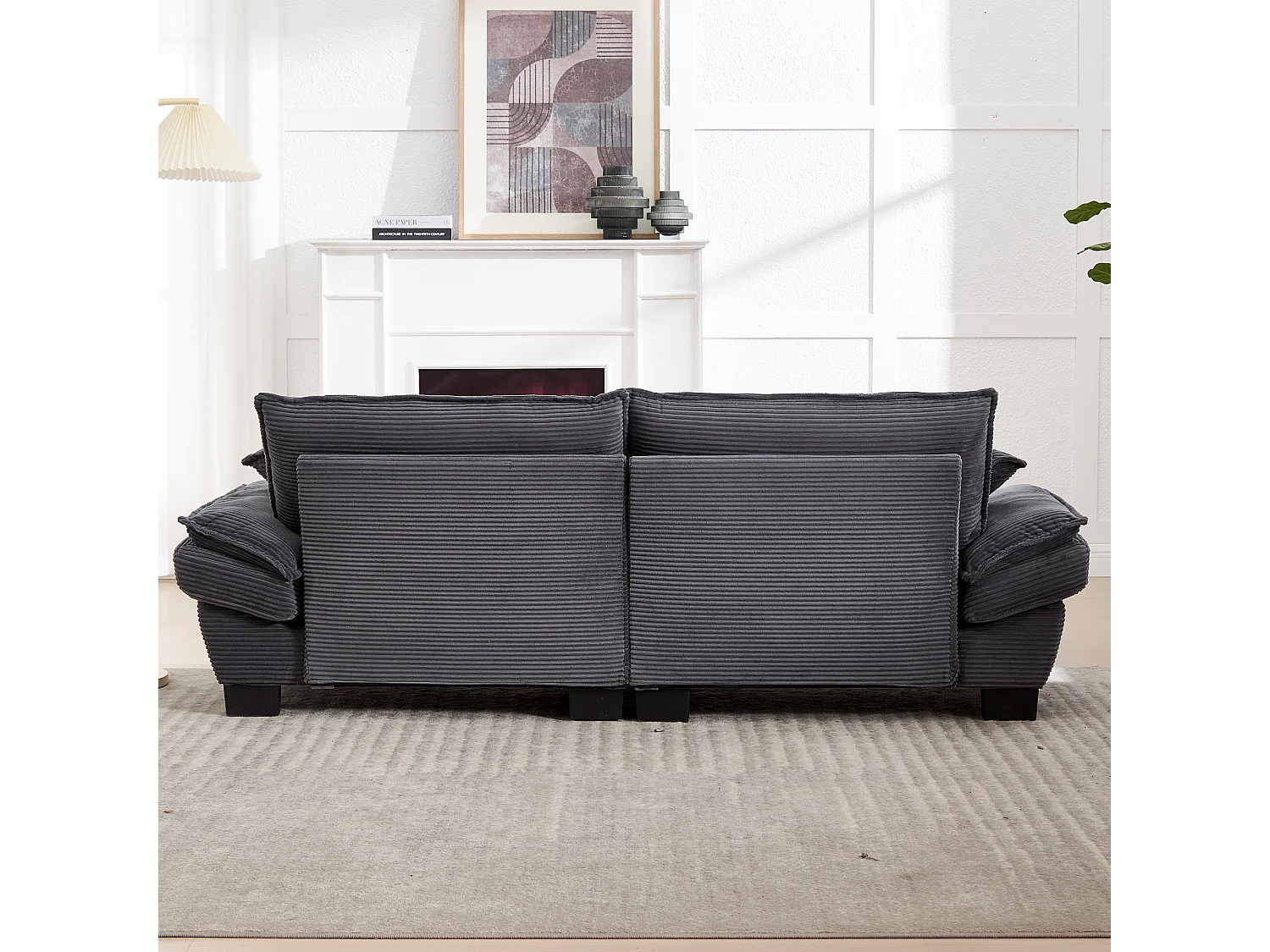 Canapé fixe 2 places en velours gris ultra-profond – assise moelleuse et accoudoirs rembourrés - 224x81x81cm