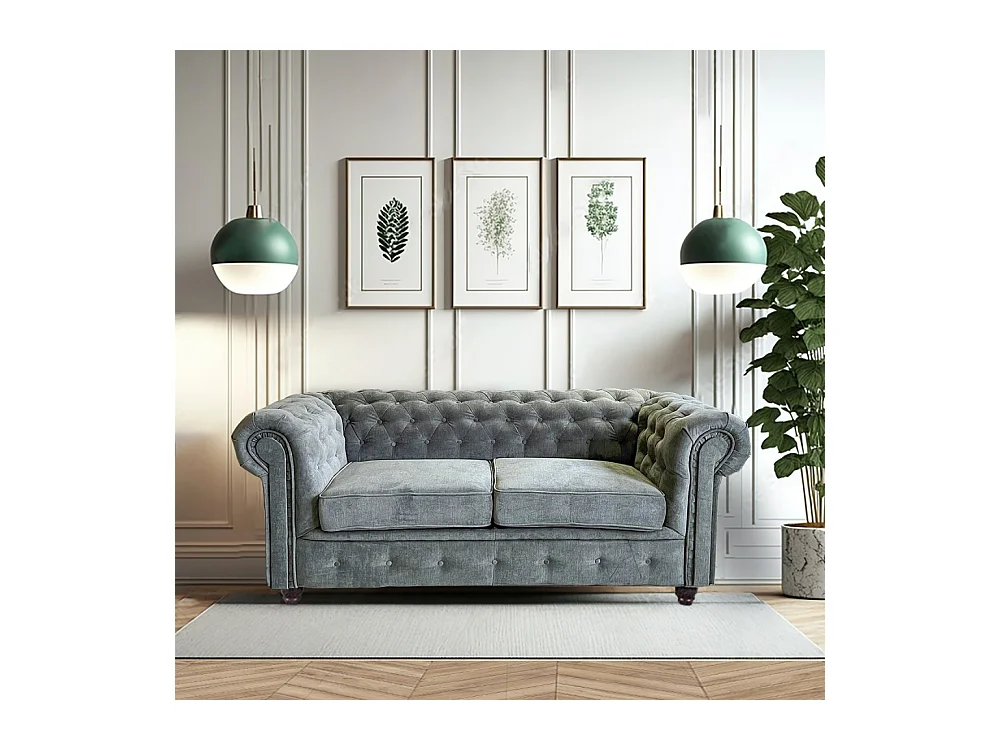 Canapé 2 places Gris clair revêtement effet cuir capitonné 183x85x72cm FEILD