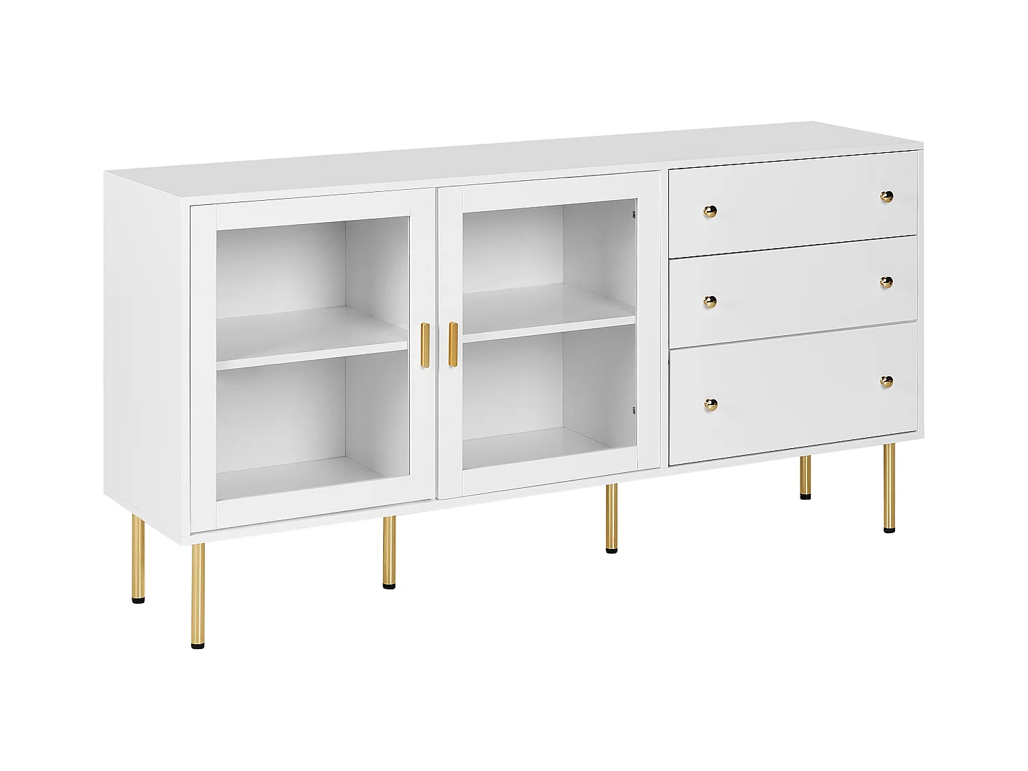 Buffet avec vitrine en verre MILORA 160 cm Blanc