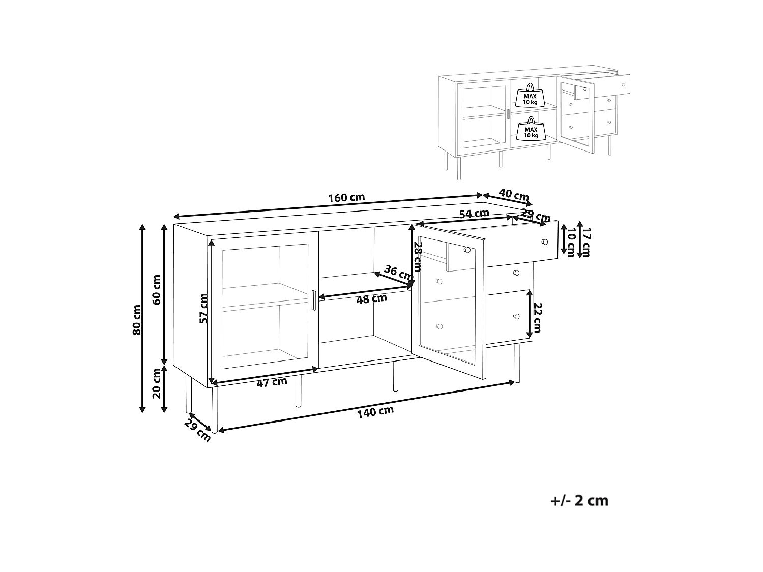 Buffet avec vitrine en verre MILORA 160 cm Blanc