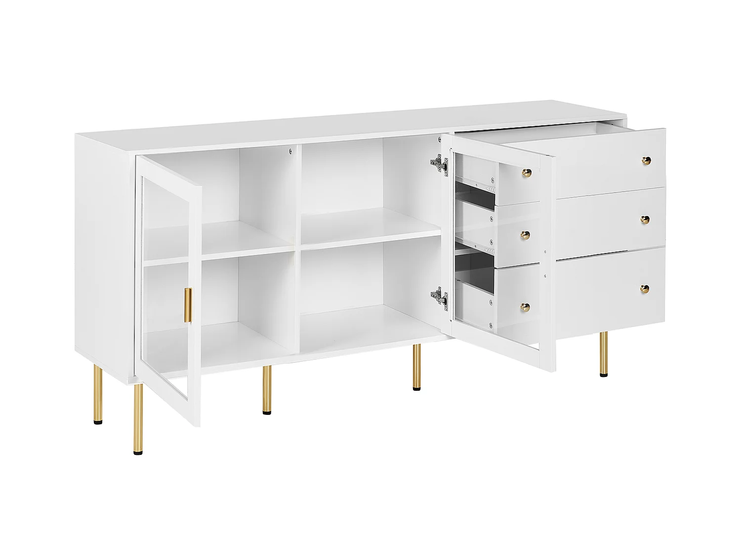 Buffet avec vitrine en verre MILORA 160 cm Blanc