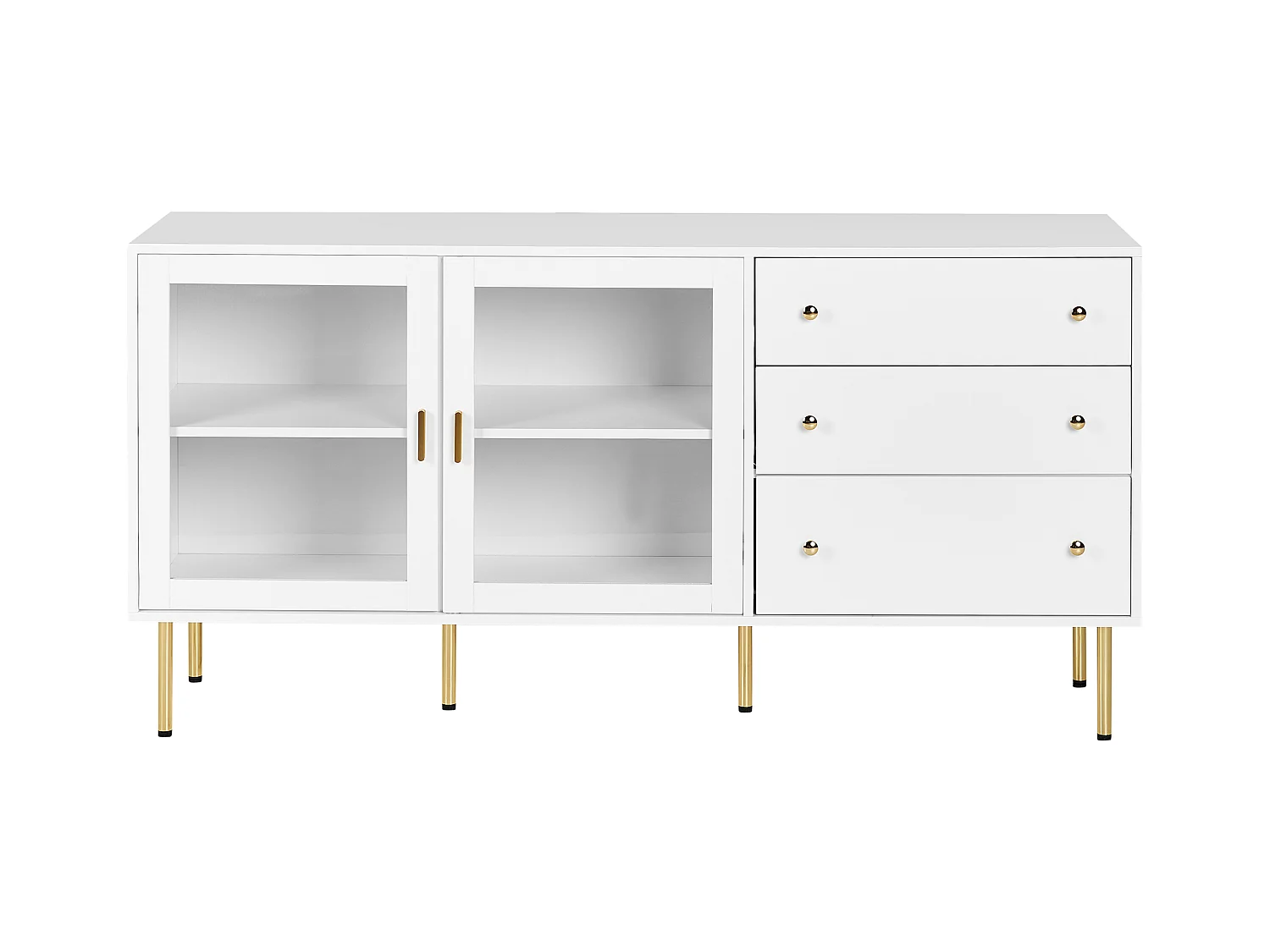 Buffet avec vitrine en verre MILORA 160 cm Blanc