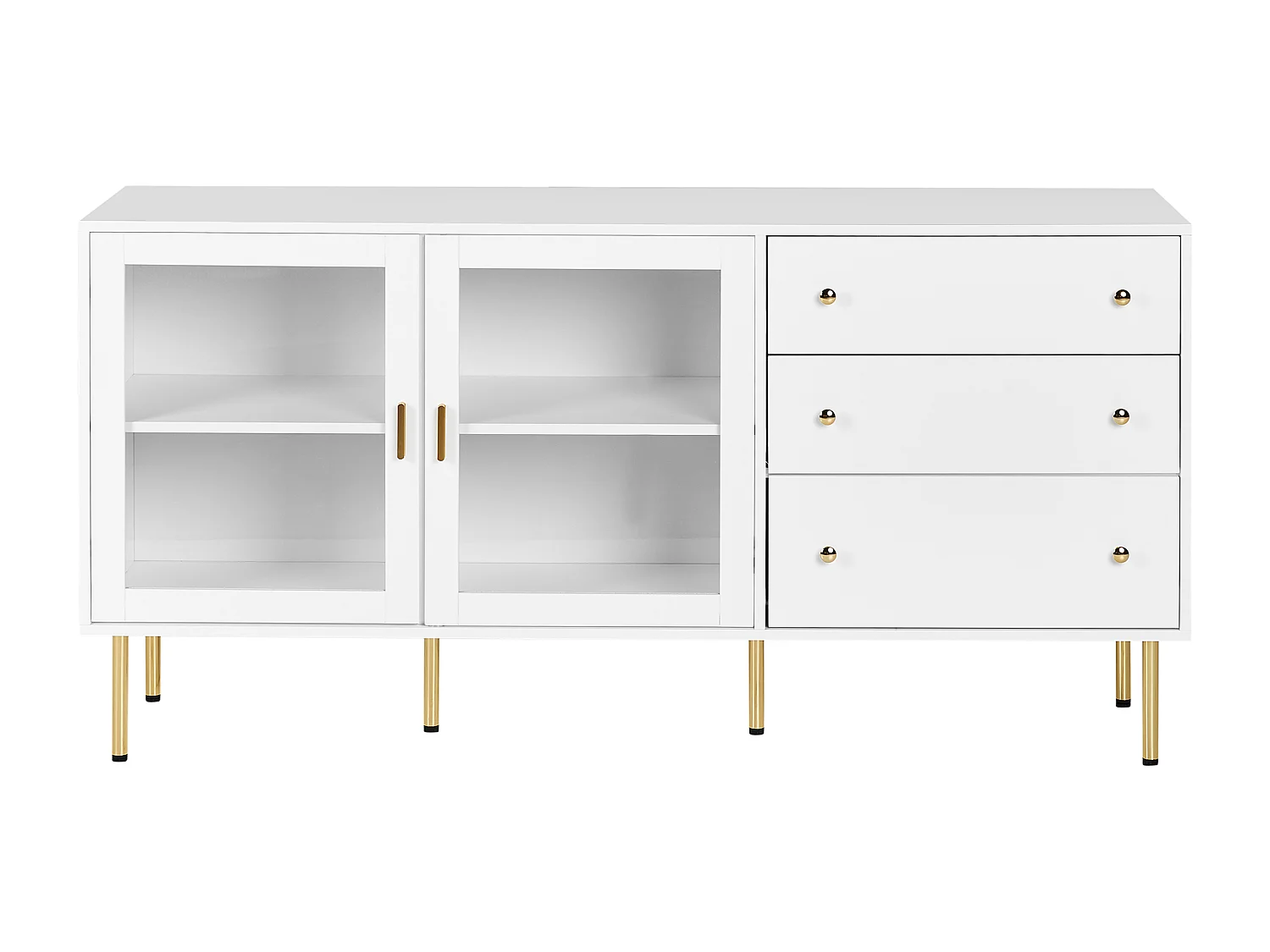 Buffet avec vitrine en verre MILORA 160 cm Blanc