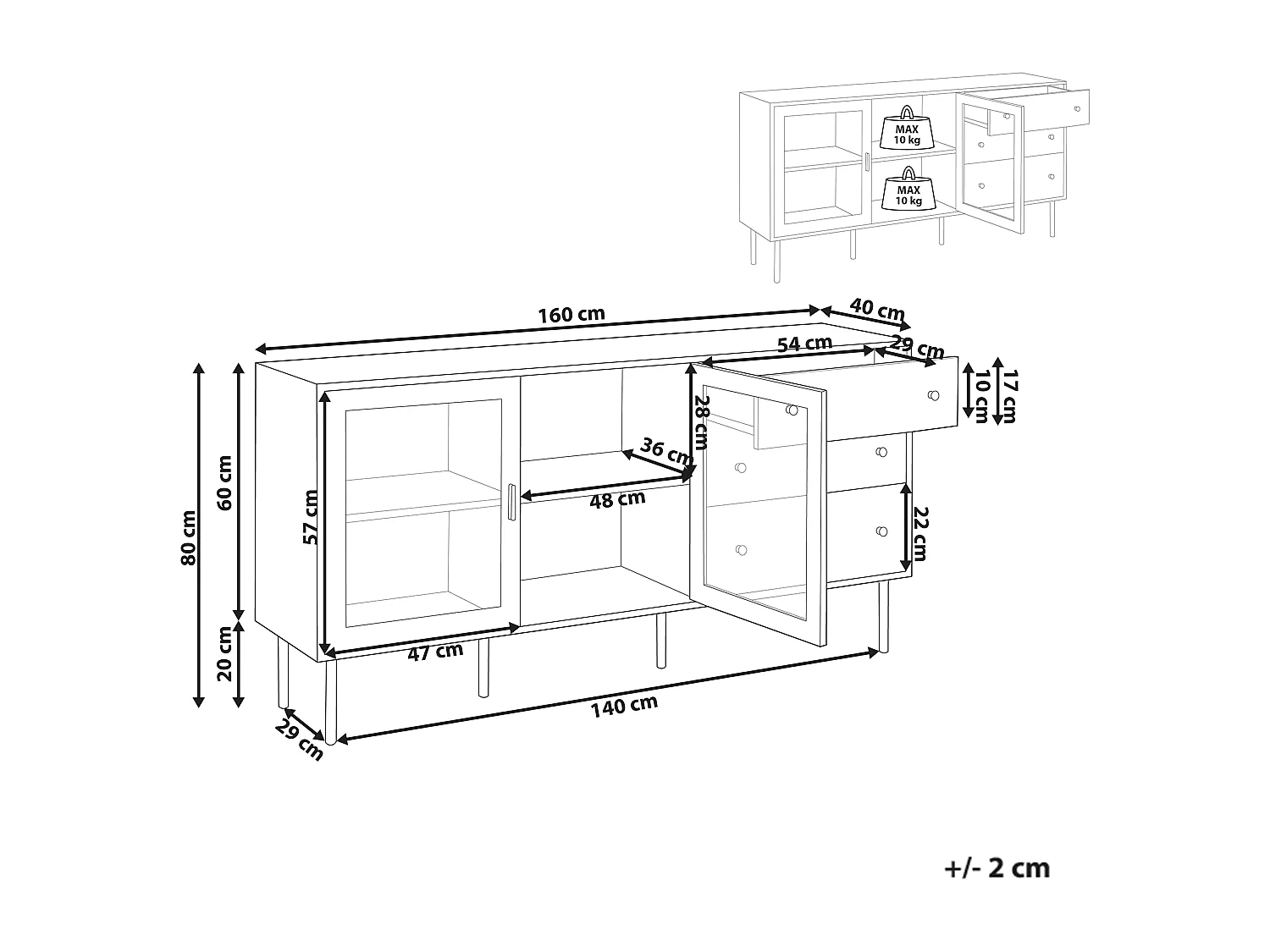 Buffet avec vitrine en verre MILORA 160 cm Blanc