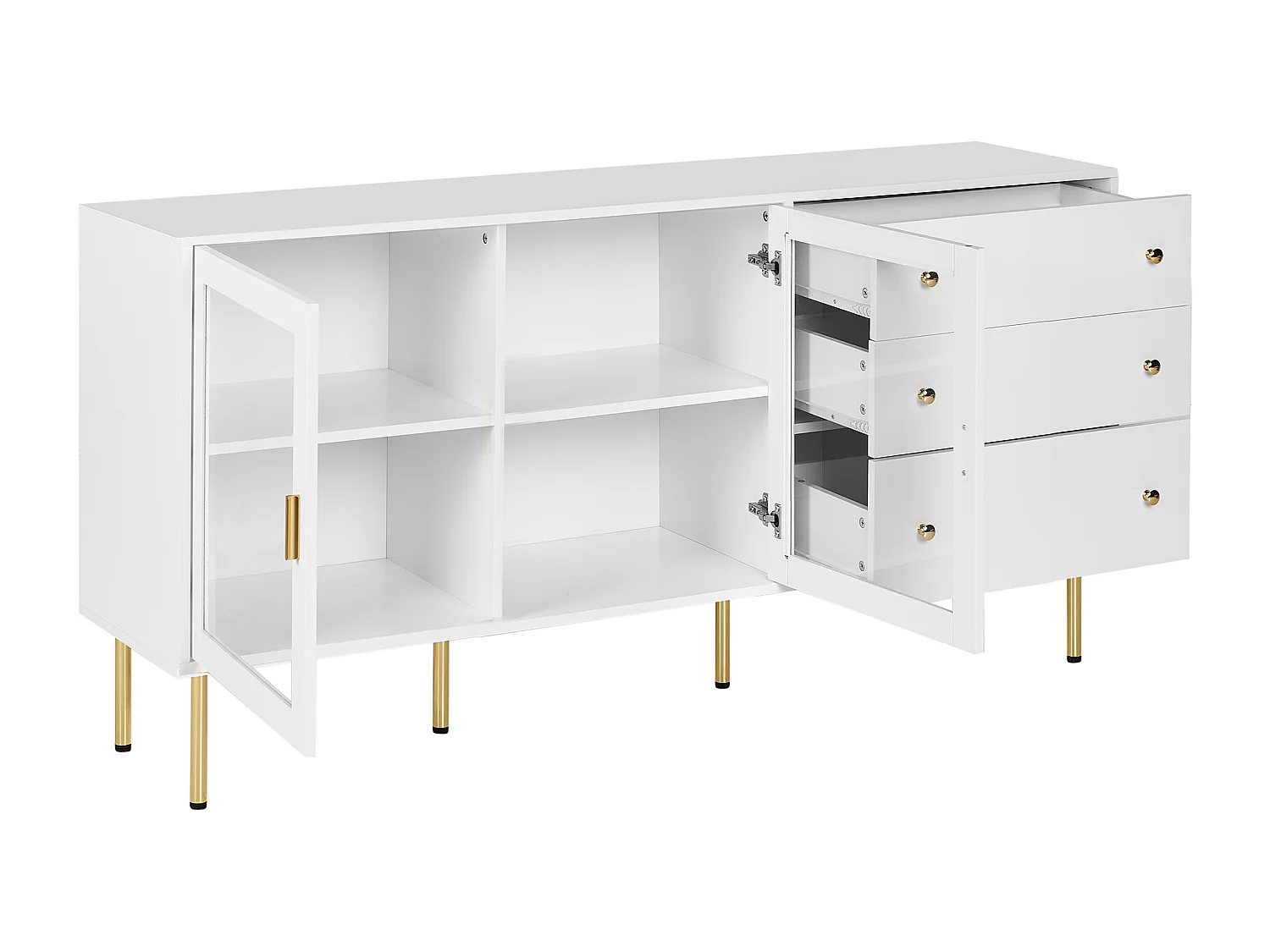 Buffet avec vitrine en verre MILORA 160 cm Blanc