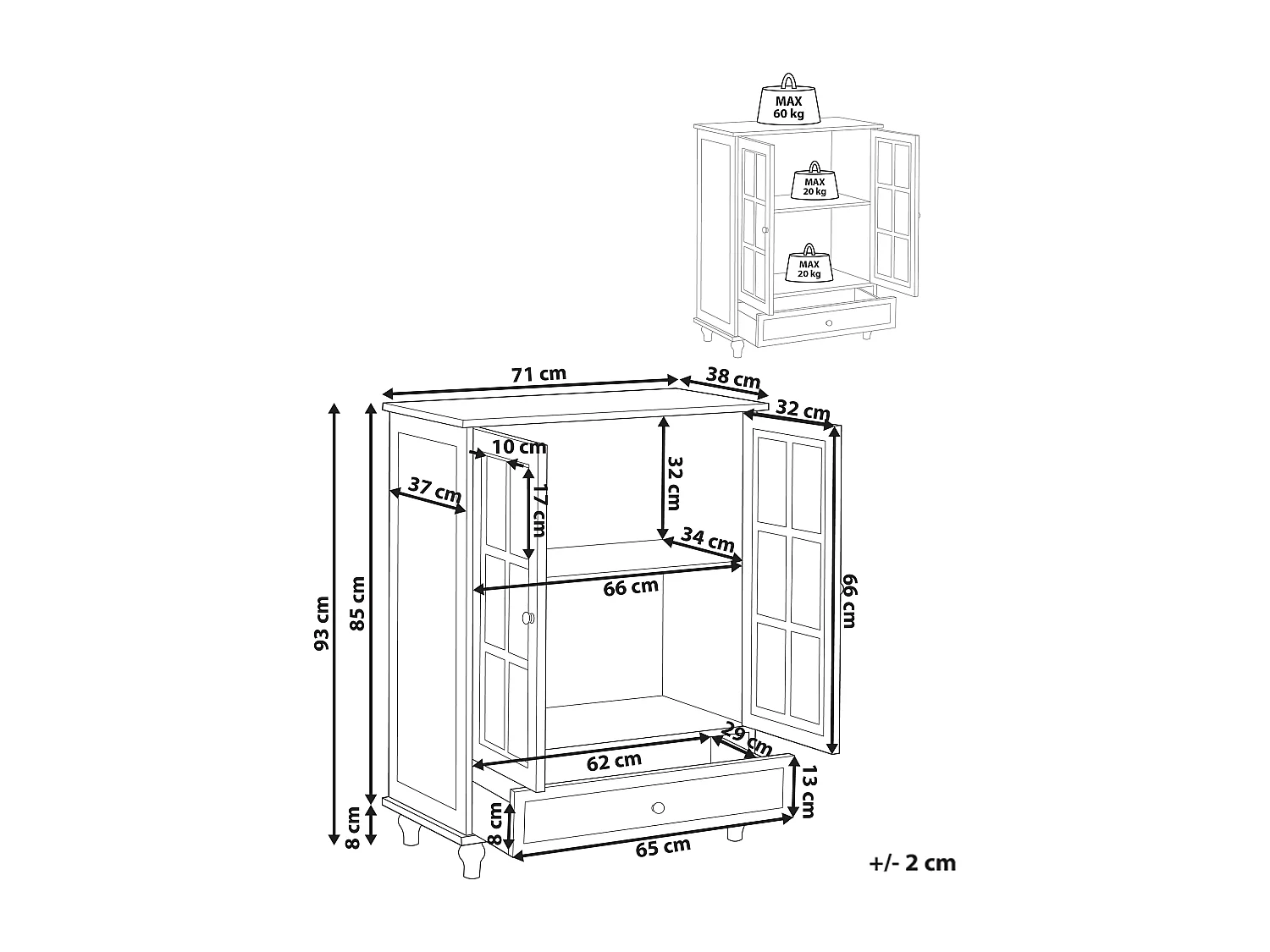 Buffet avec vitrine en verre CARLET 71 cm Blanc