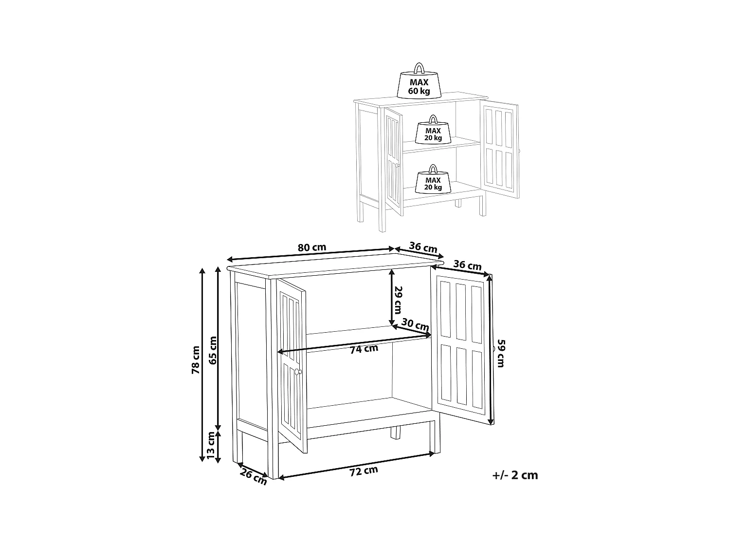 Glazen vitrinekast MIRAM Hout 80 cm Wit