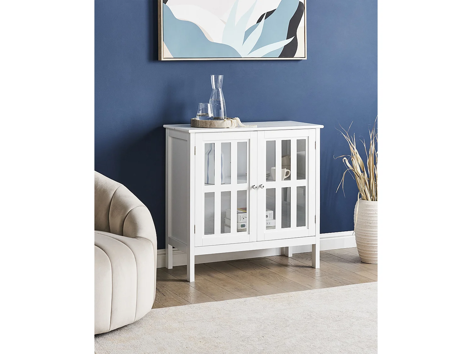 Buffet avec vitrine en verre MIRAM 80 cm Blanc