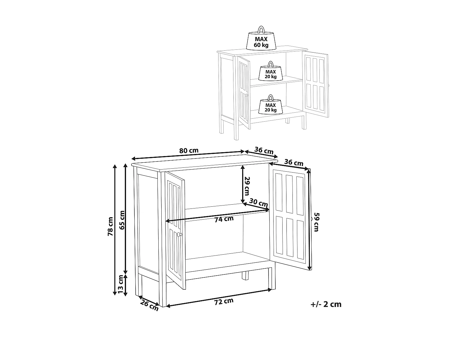 Buffet avec vitrine en verre MIRAM 80 cm Blanc