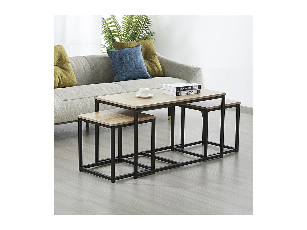 Table basse gigogne set de 3 tables couleur chêne CAVY