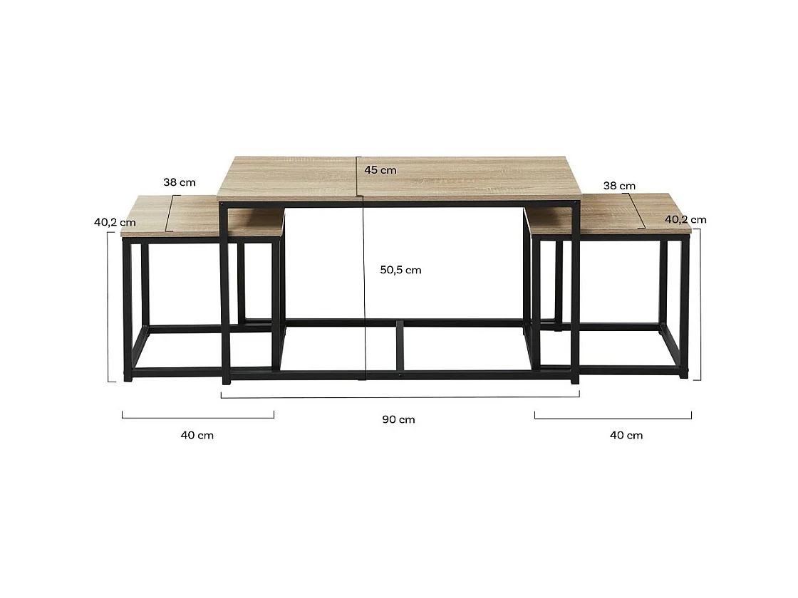 Table basse gigogne set de 3 tables couleur chêne CAVY
