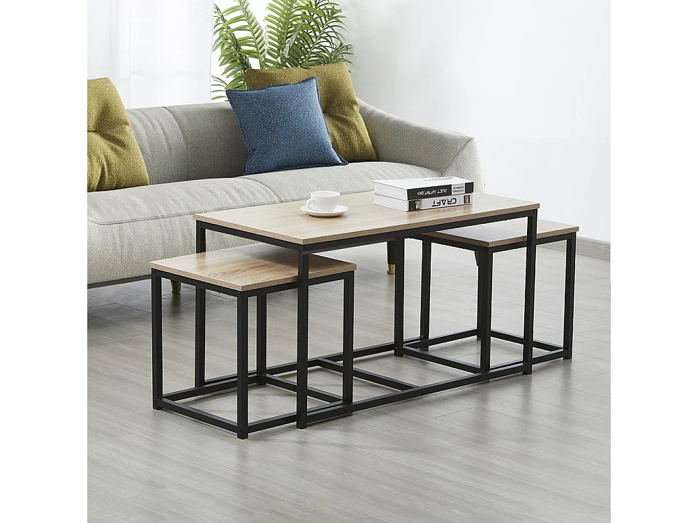 Table basse gigogne set de 3 tables couleur chêne CAVY