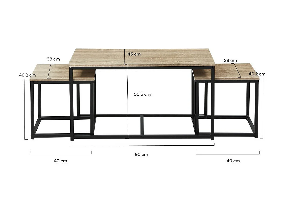 Table basse gigogne set de 3 tables couleur chêne CAVY