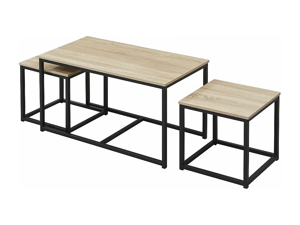 Table basse gigogne set de 3 tables couleur chêne CAVY