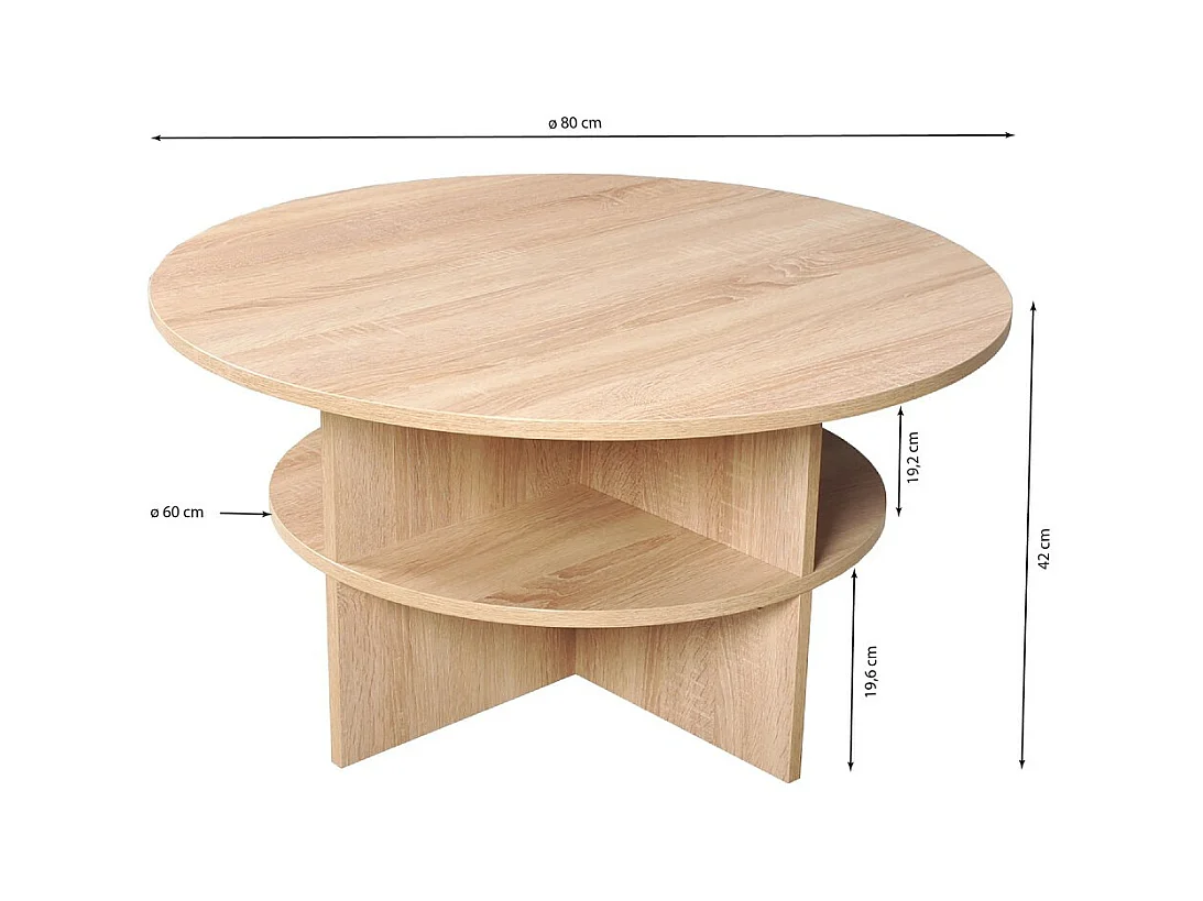 Table basse ronde 80cm 2 plateaux pratique pour le rangement