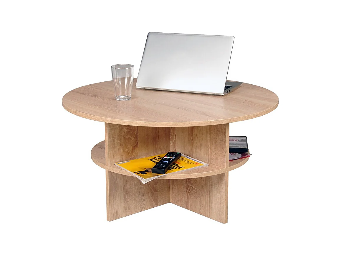 Table basse ronde 80cm 2 plateaux pratique pour le rangement