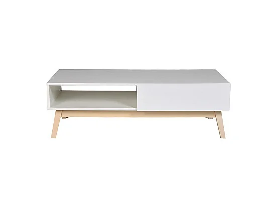 Table basse 120x60cm HONA couleur Blanc et Chêne design moderne de haute qualité