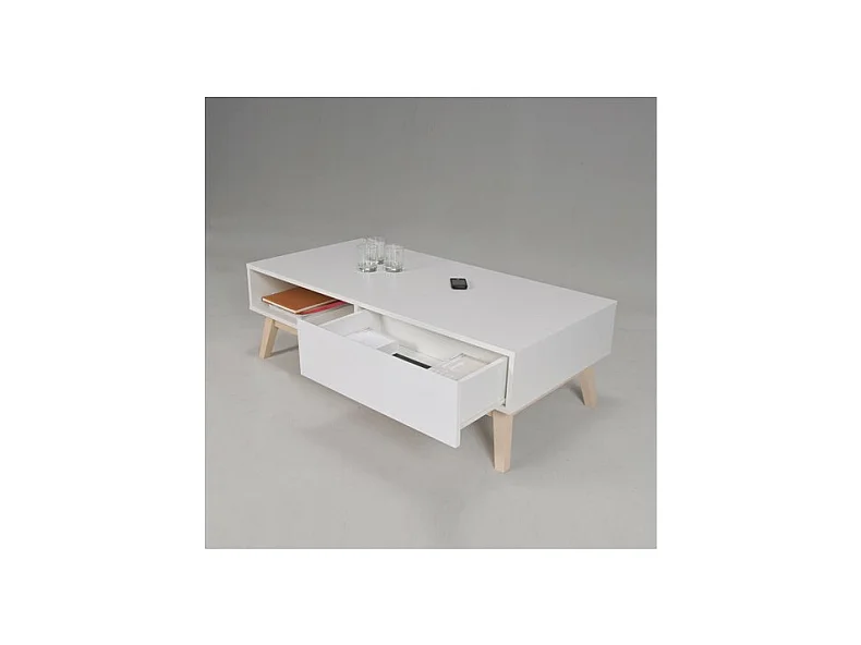 Table basse 120x60cm HONA couleur Blanc et Chêne design moderne de haute qualité