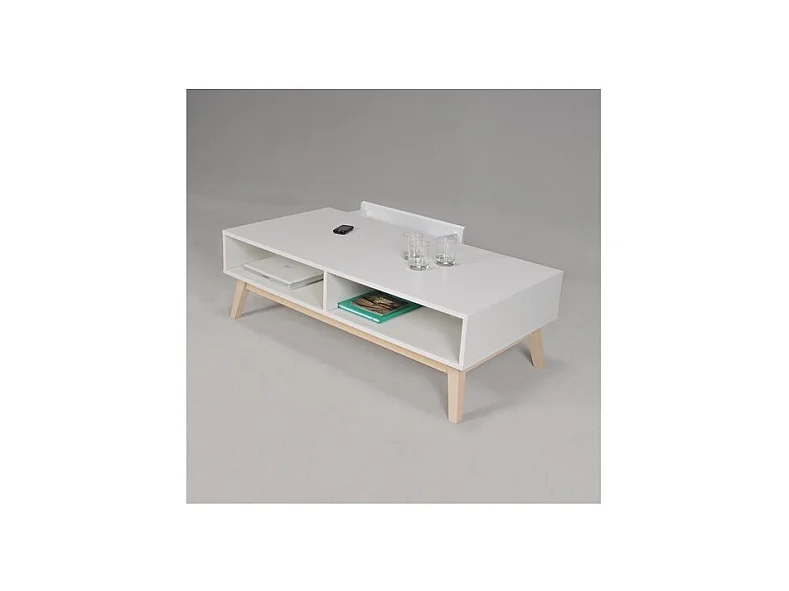 Table basse 120x60cm HONA couleur Blanc et Chêne design moderne de haute qualité