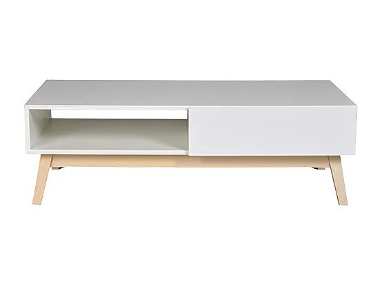 Table basse 120x60cm HONA couleur Blanc et Chêne design moderne de haute qualité