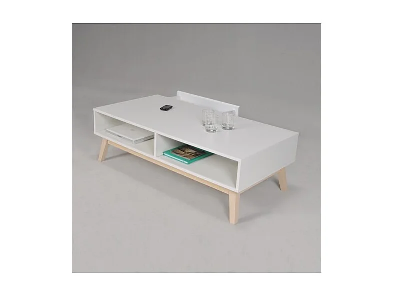 Table basse 120x60cm HONA couleur Blanc et Chêne design moderne de haute qualité