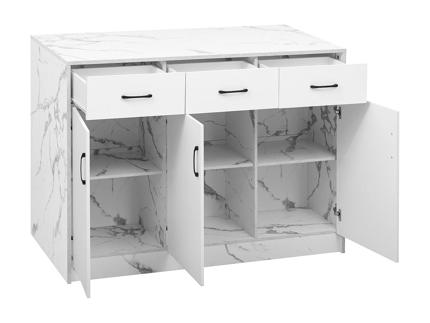 Îlot de cuisine (120x60x90.5cm)moderne en placage de marbre blanc avec espace bar et plan de travail résistant