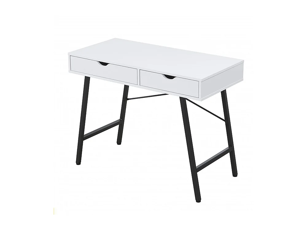 Bureau 100x48cm couleur Blanc et metal noir BATIN avec 2 tiroirs
