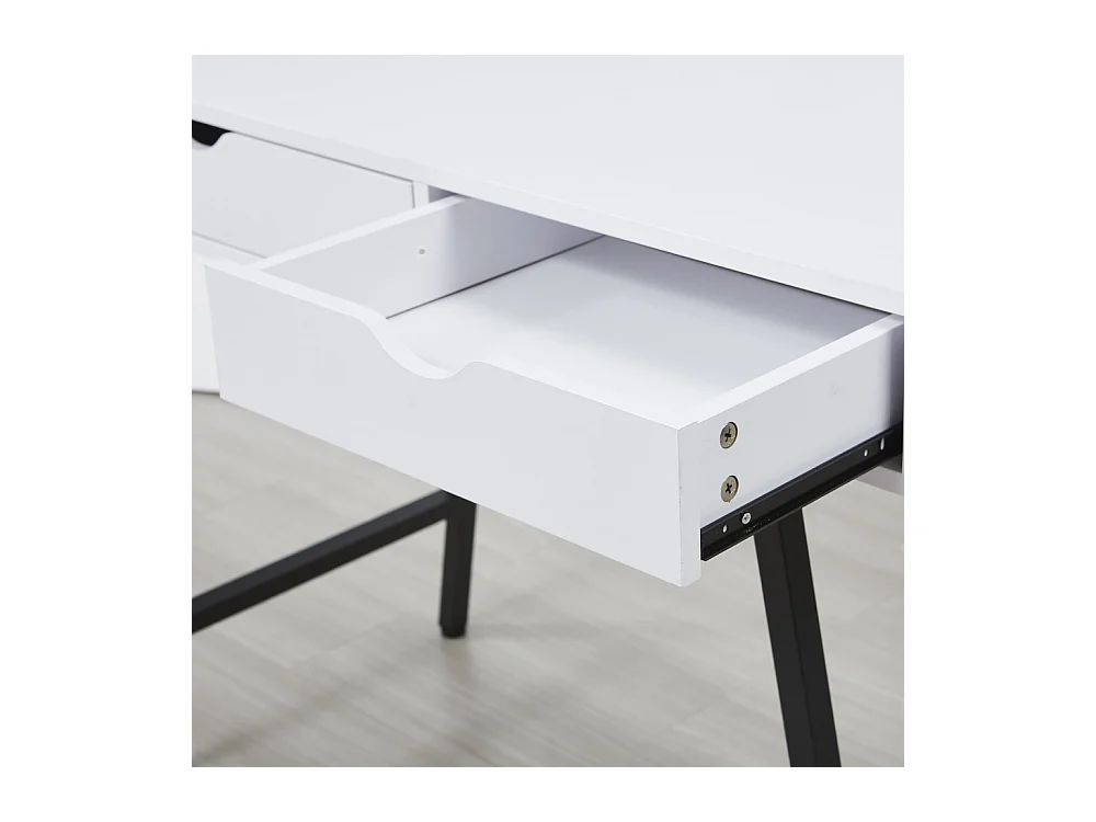 Bureau 100x48cm couleur Blanc et metal noir BATIN avec 2 tiroirs