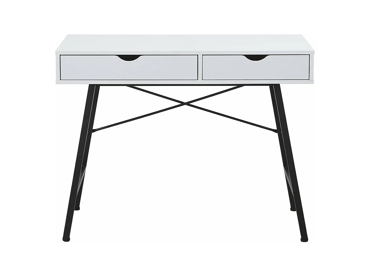 Bureau 100x48cm couleur Blanc et metal noir BATIN avec 2 tiroirs