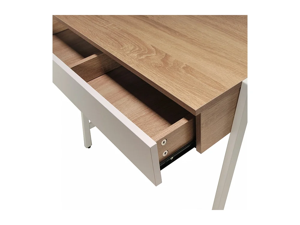 Bureau 80x48cm couleur Chêne et blanc POLU avec 1 tiroir