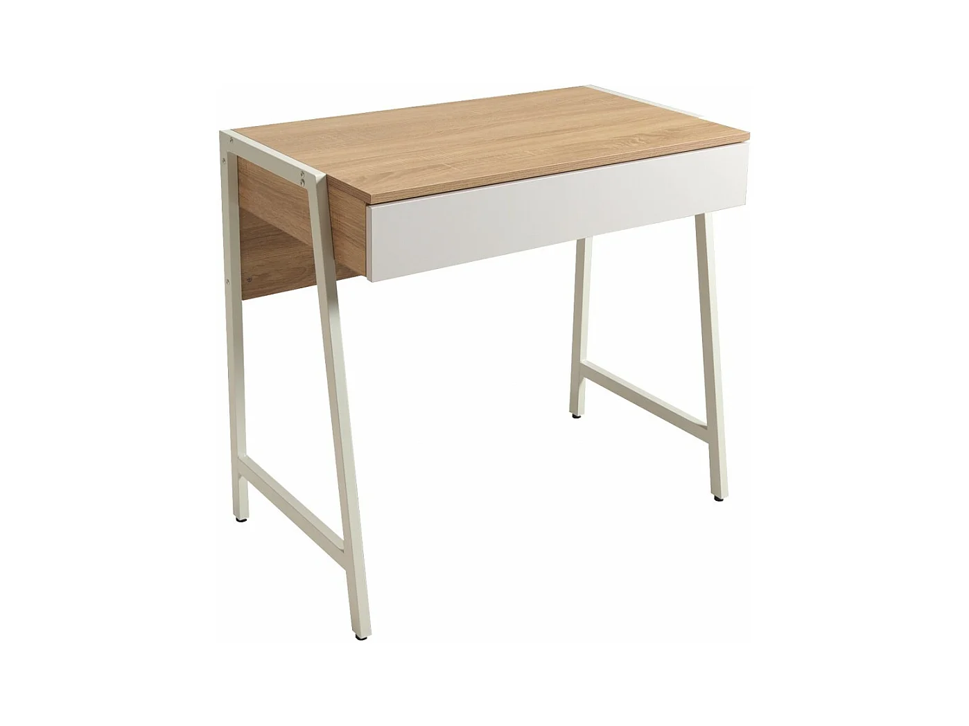 Bureau 80x48cm couleur Chêne et blanc POLU avec 1 tiroir