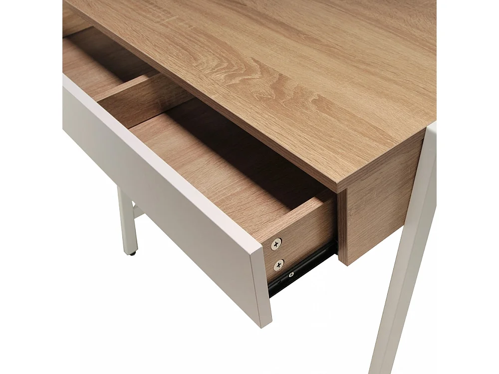 Bureau 80x48cm couleur Chêne et blanc POLU avec 1 tiroir