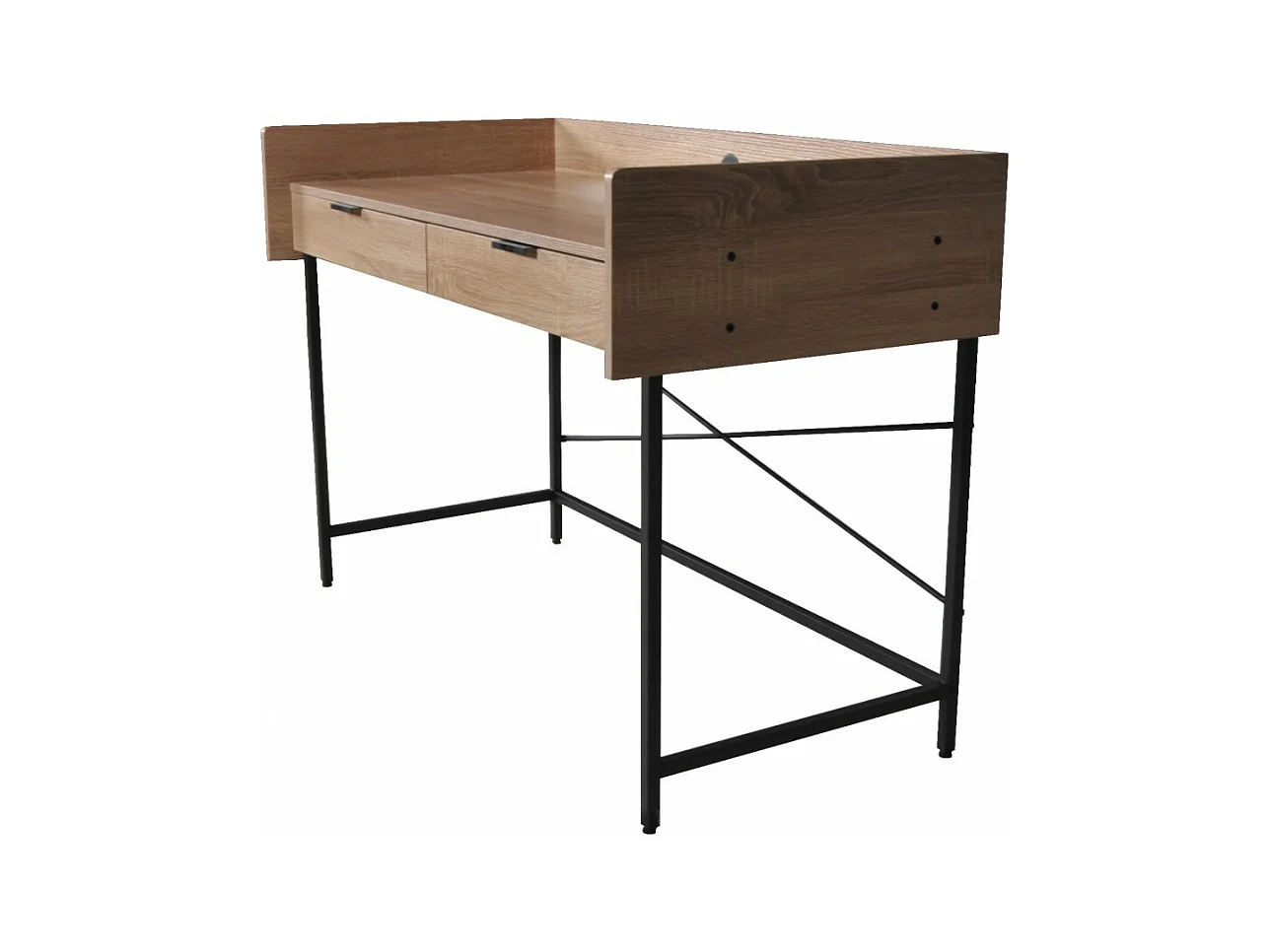 Bureau 123x54cm couleur Chêne et metal noir CAMI avec 2 tiroirs