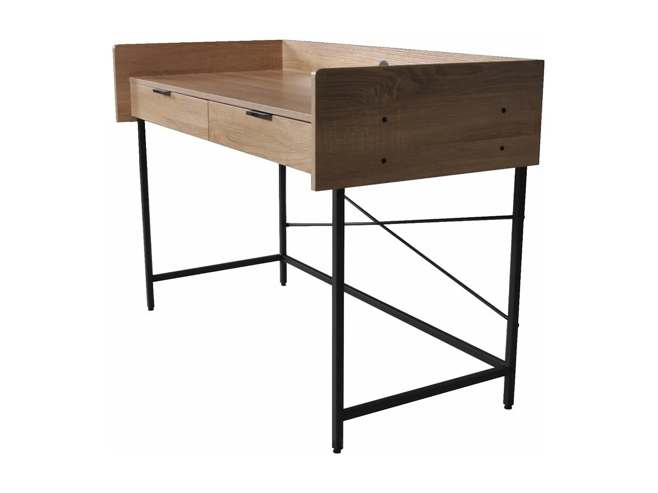 Bureau 123x54cm couleur Chêne et metal noir CAMI avec 2 tiroirs