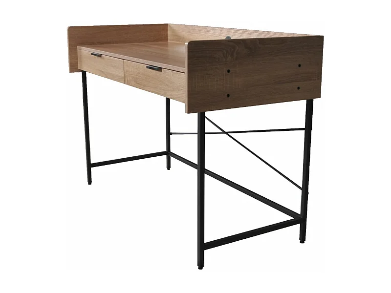 Bureau 123x54cm couleur Chêne et metal noir CAMI avec 2 tiroirs