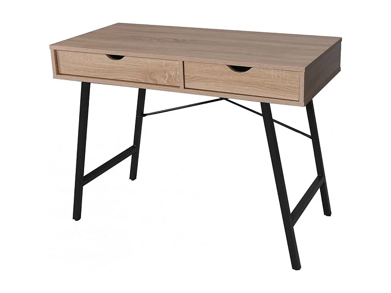 Bureau 100x48cm couleur Chêne et metal noir BATIN avec 2 tiroirs