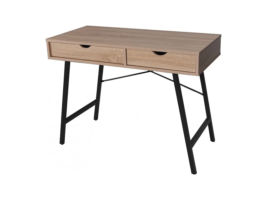 Bureau 100x48cm couleur Chêne et metal noir BATIN avec 2 tiroirs