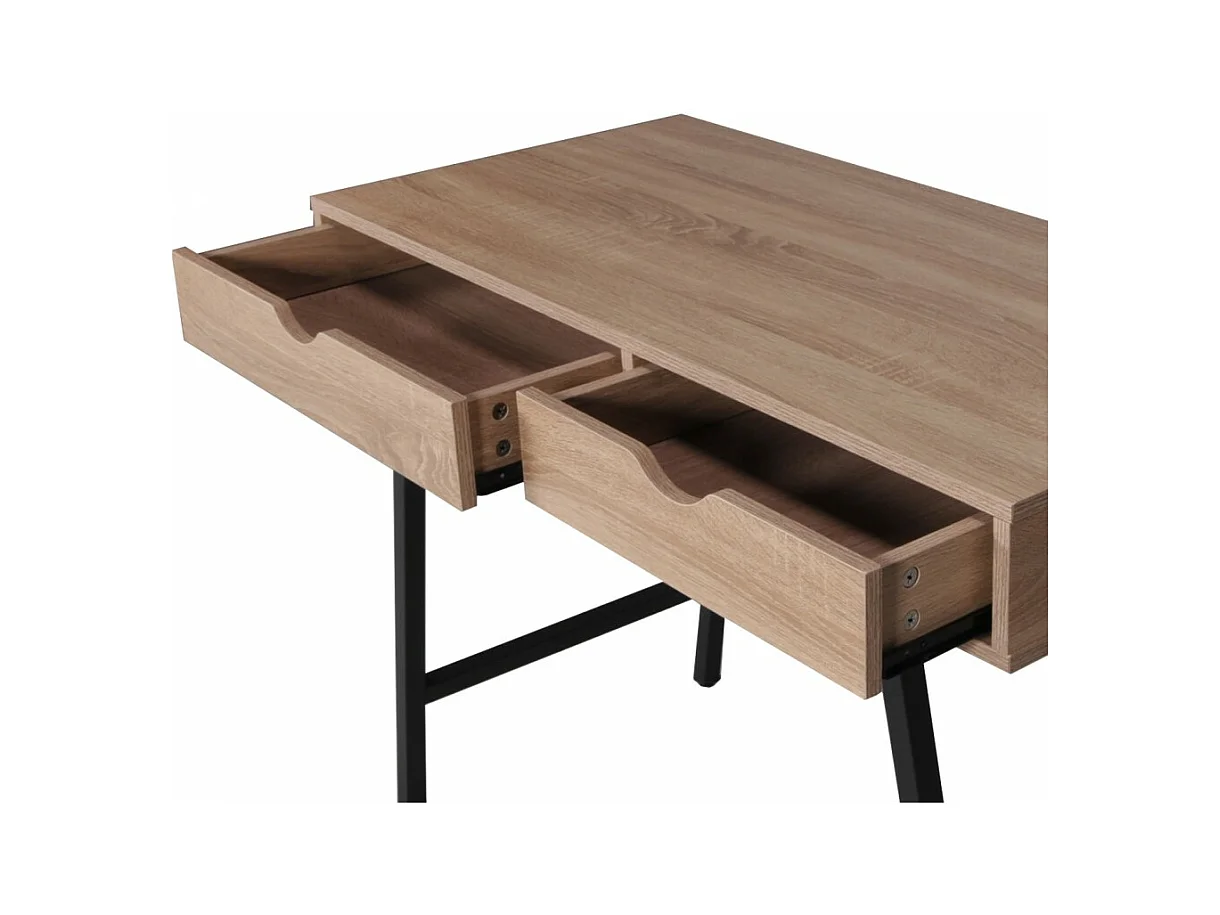 Bureau 100x48cm couleur Chêne et metal noir BATIN avec 2 tiroirs