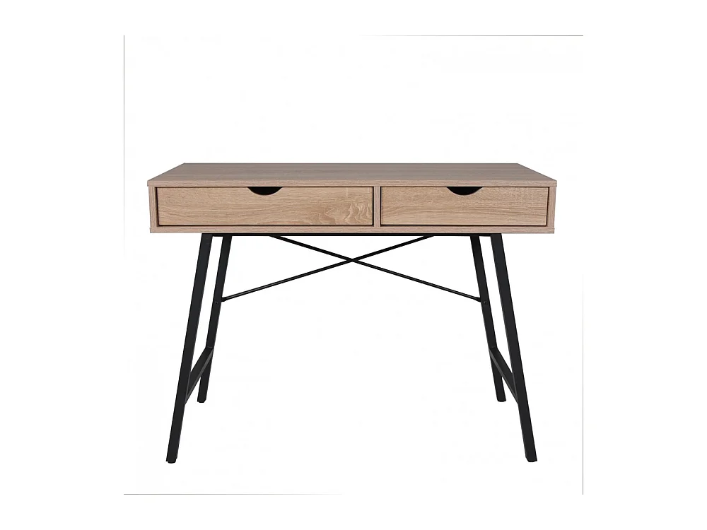 Bureau 100x48cm couleur Chêne et metal noir BATIN avec 2 tiroirs