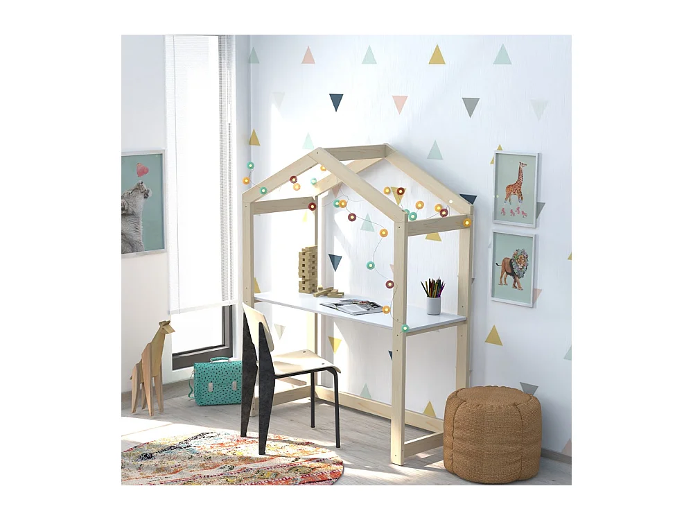 Bureau cabane enfant 119x45cm réglable en hauteur Epicéa massif