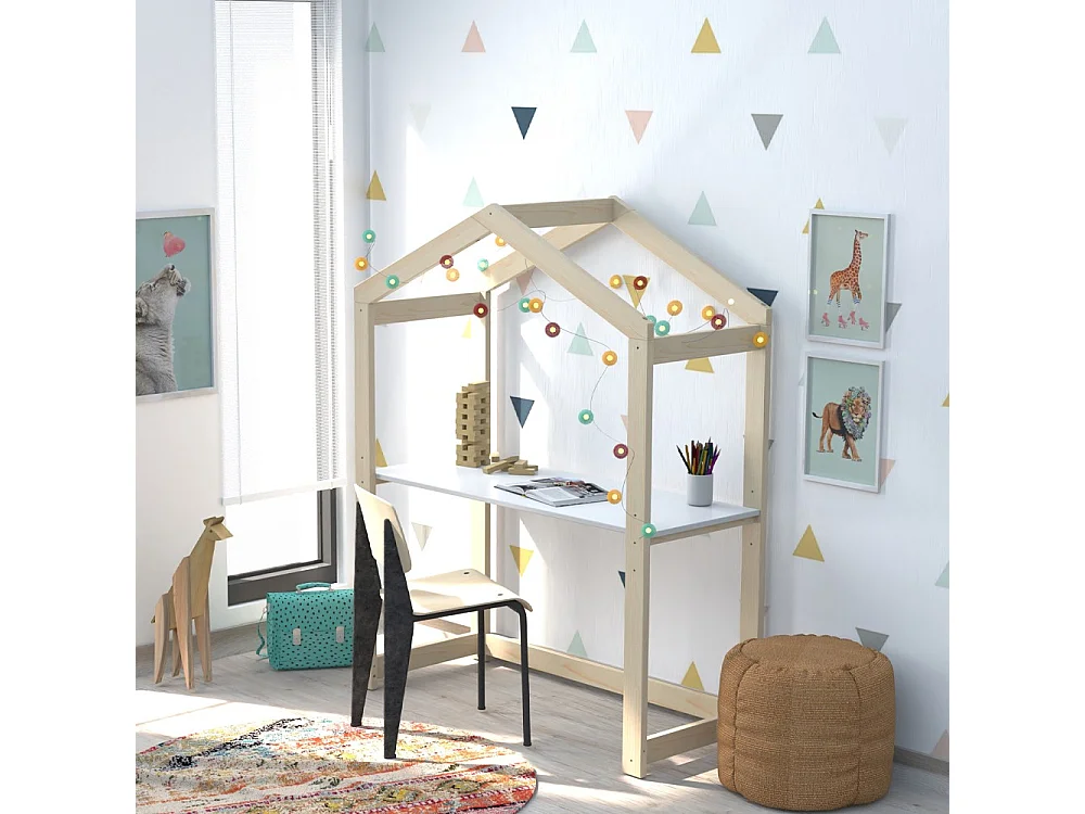 Bureau cabane enfant 119x45cm réglable en hauteur Epicéa massif
