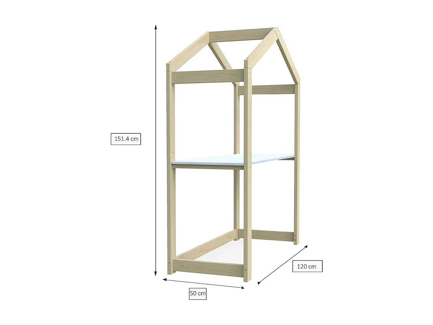 Bureau cabane enfant 119x45cm réglable en hauteur Epicéa massif