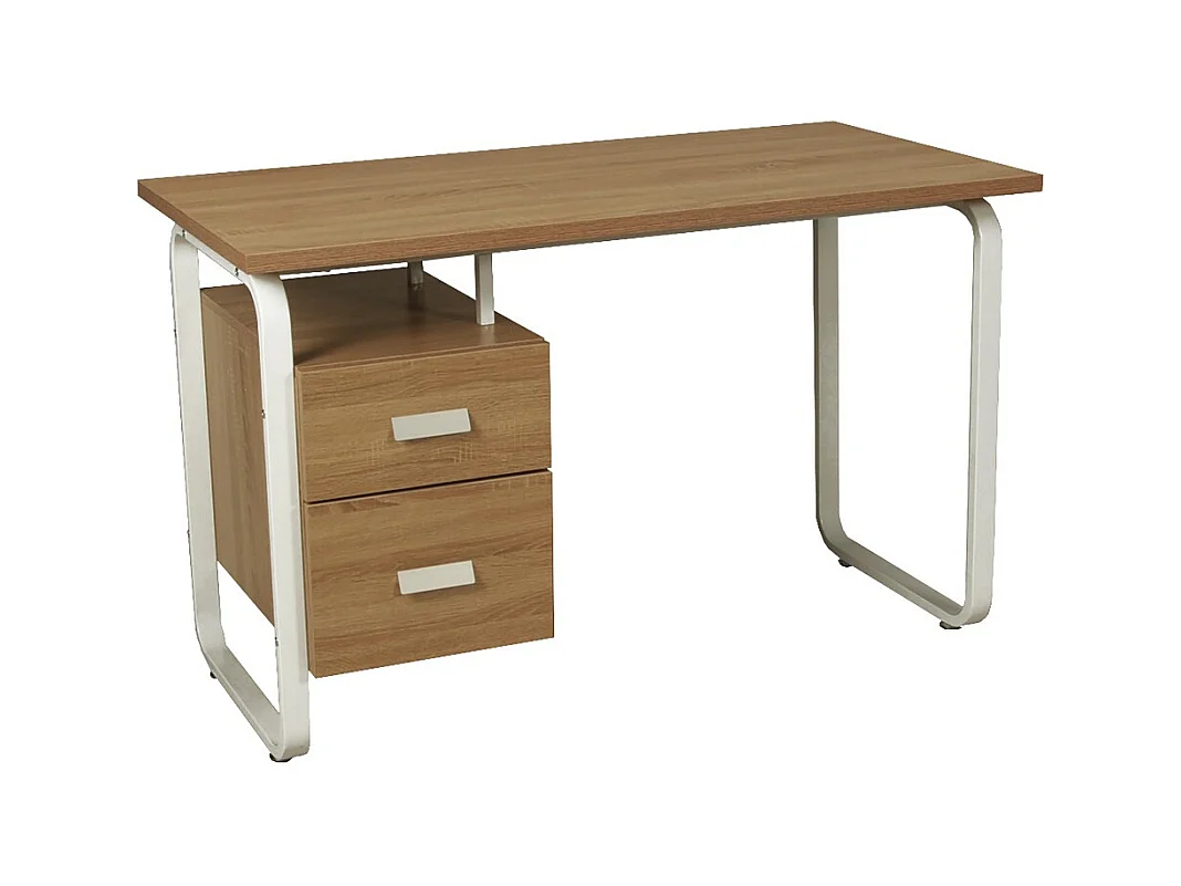 Bureau 120x60cm couleur Chêne et metal blanc avec 2 tiroirs PERLE