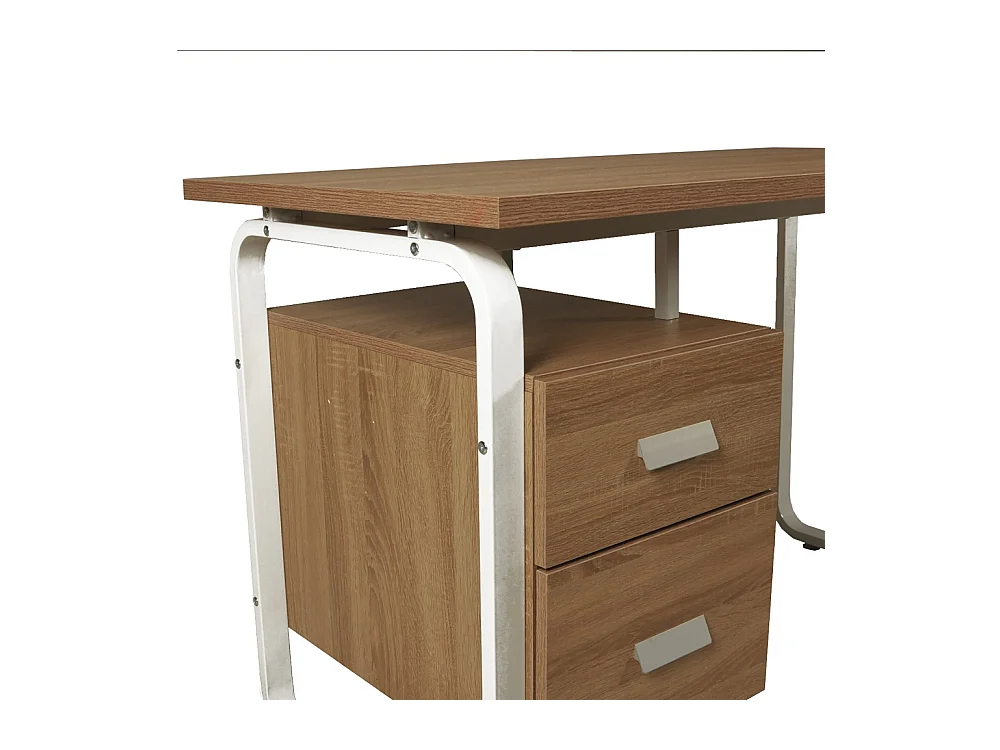 Bureau 120x60cm couleur Chêne et metal blanc avec 2 tiroirs PERLE