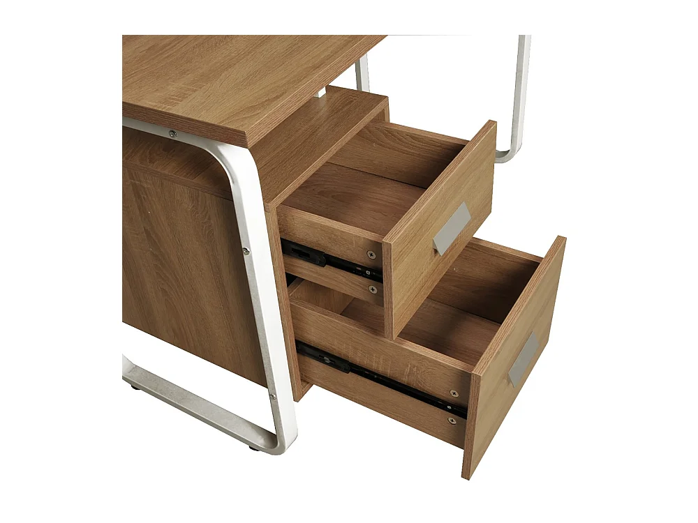 Bureau 120x60cm couleur Chêne et metal blanc avec 2 tiroirs PERLE