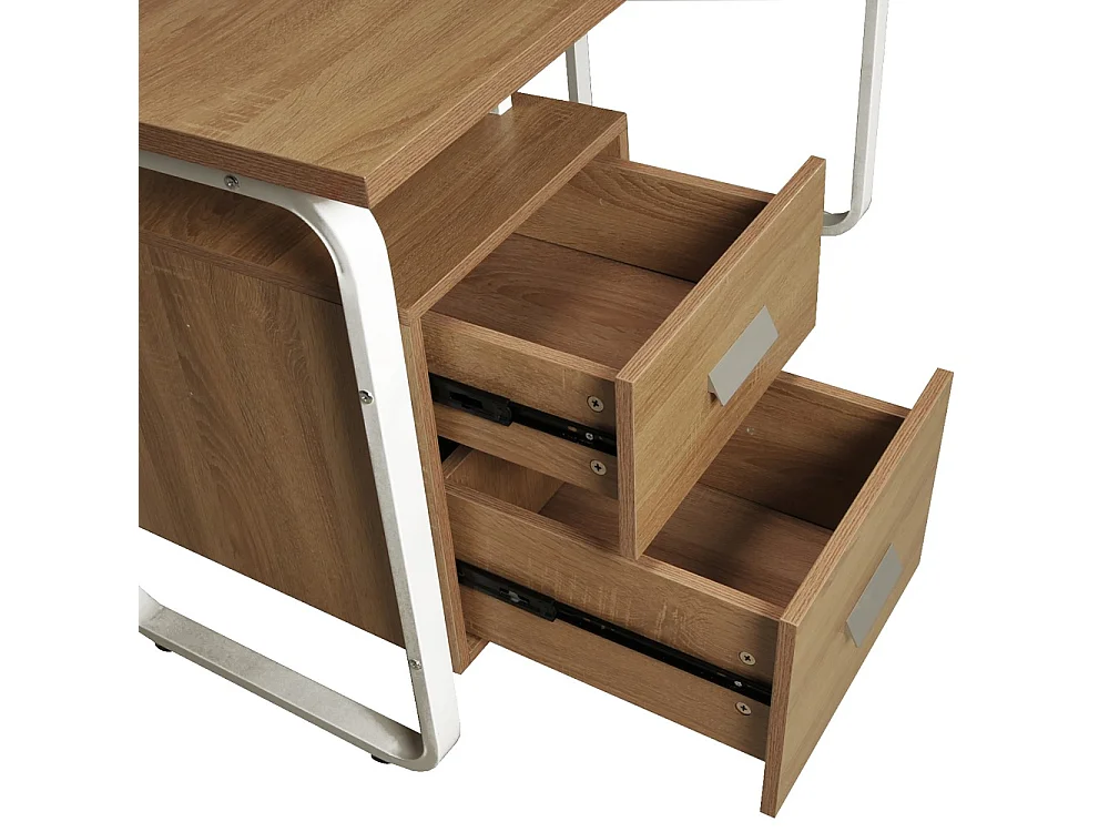 Bureau 120x60cm couleur Chêne et metal blanc avec 2 tiroirs PERLE