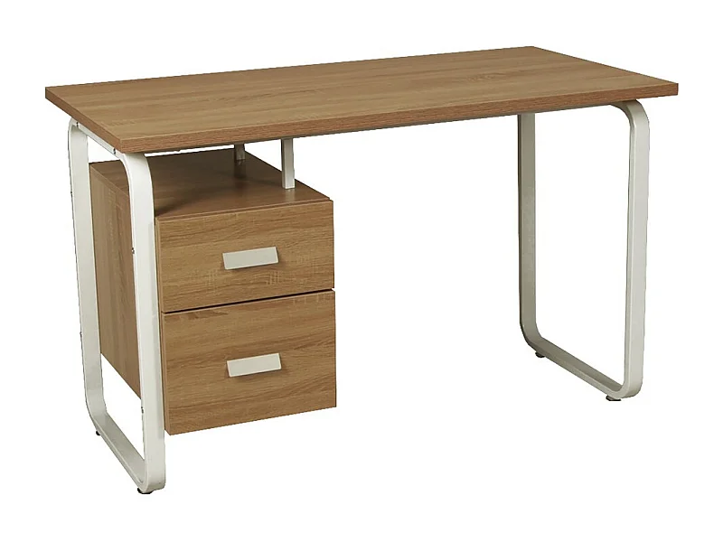 Bureau 120x60cm couleur Chêne et metal blanc avec 2 tiroirs PERLE