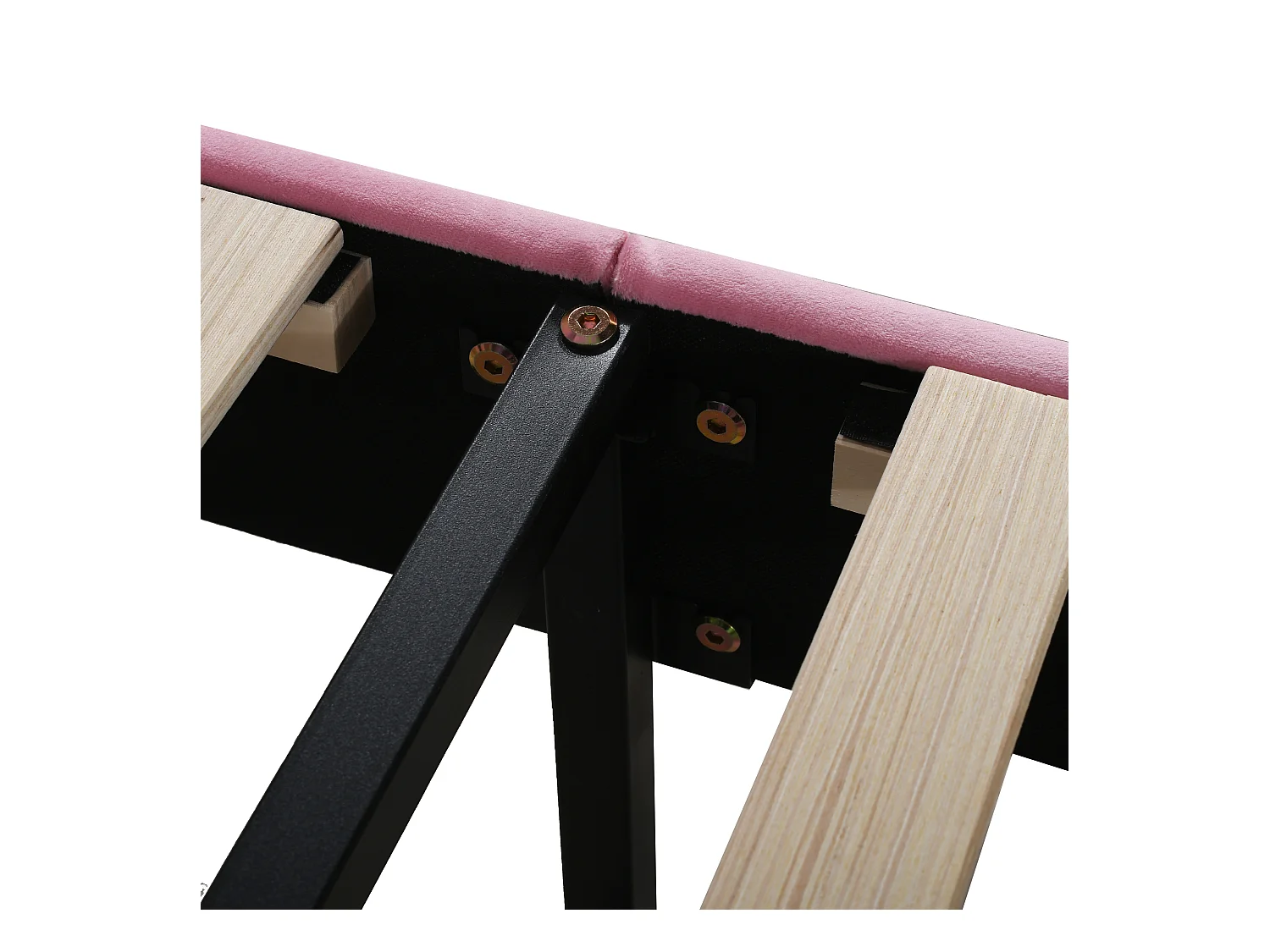 Lit simple 90x200 cm - Lit enfant avec tête de lit en forme de fleur et sommier à lattes - velours rose