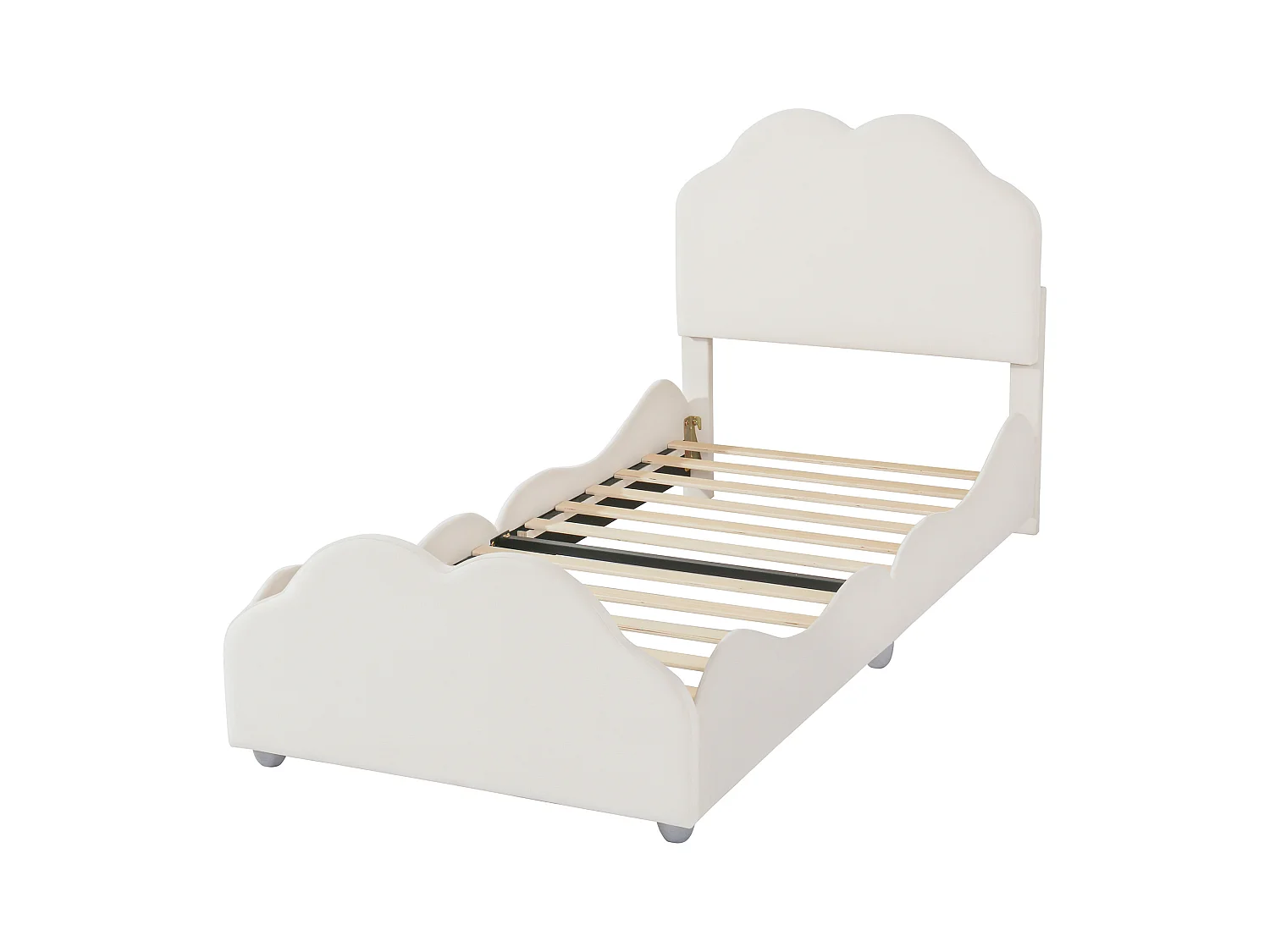 Lit enfant simple 90 X 200 cm beige en velours, avec tête de lit en forme de nuage, sans matelas